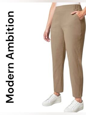 Modern Ambition Elastic Waist Pants in Warm Brown